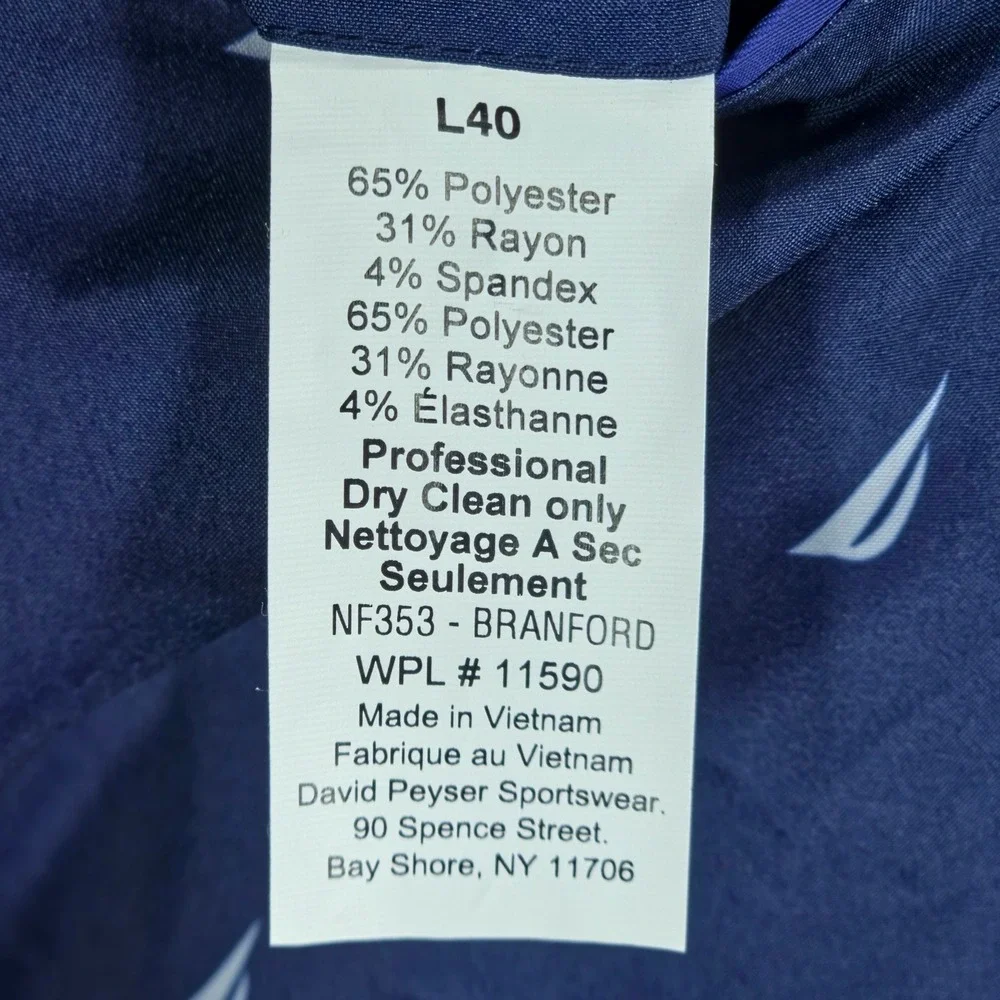 Nautica Sport Coat Mens 40L Navy Branford‎ Suit Quiet Luxury Business Casual NWT
